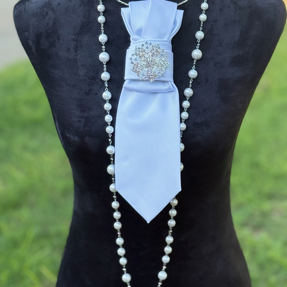Nu-Ties Designed & Handmade By FLHood ~Elegant Silver and White Pearl Necklace